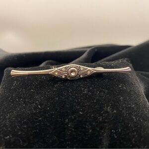 Vintage Silver-Tone Bar Brooch with Marcasite Detail -Art Deco
